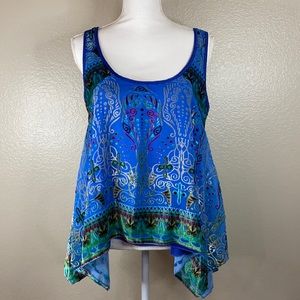Vibrant Blue and Green Patterned Tank Top